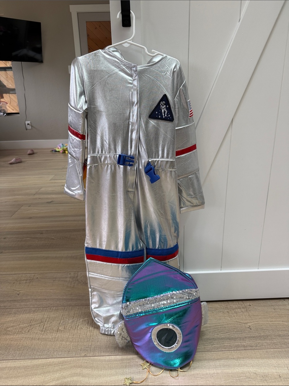 Pottery Barn Kids Silver Space Explorer Costume with Blue and Red Accents